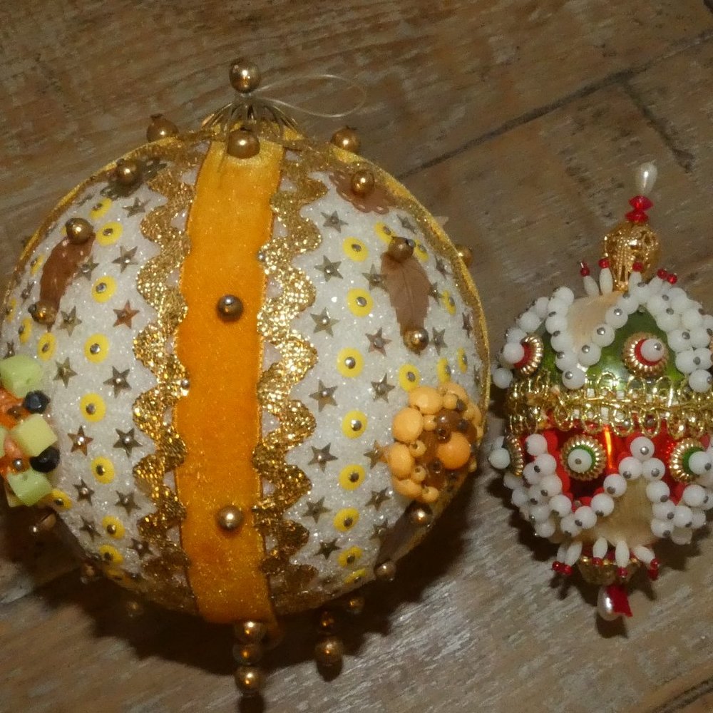 Vintage 60's Handmade Sequence Beaded Ornaments, Beaded Straight Pin Ornaments
